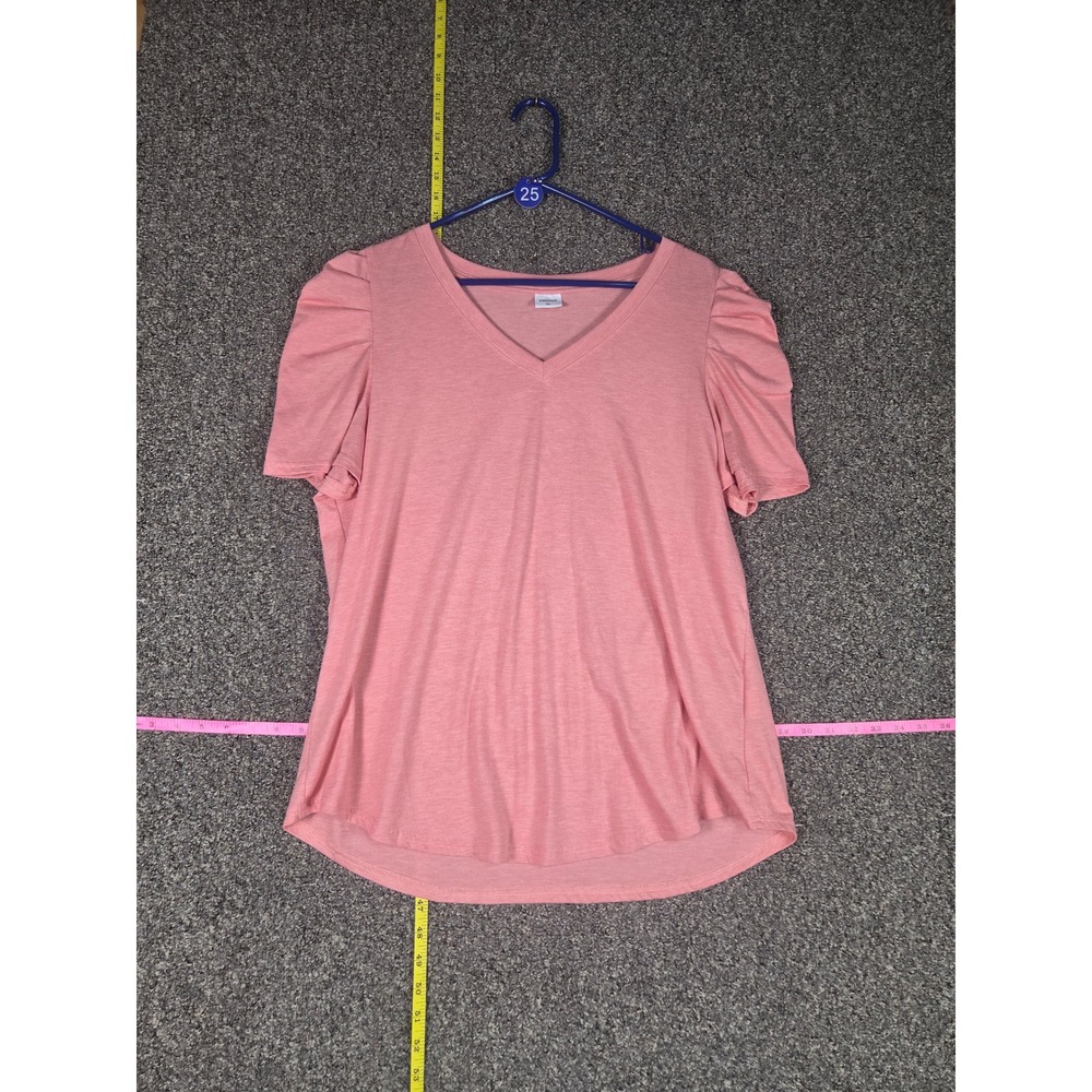 XIEERDUO Puff Sleeve Top Womens XL Pink V-Neck Short Sleeve T-Shirt Heathered